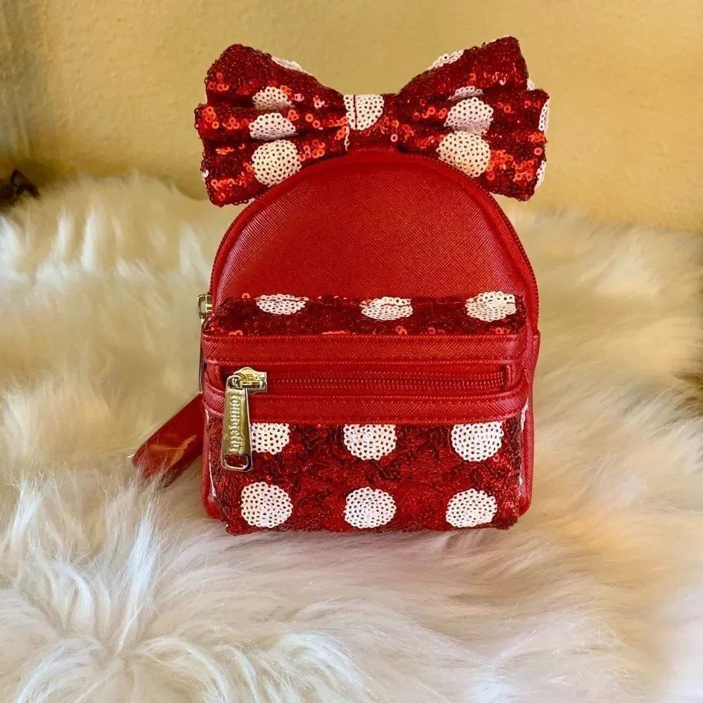 Sequined Minnie Mouse Bow Red Polka Dot Wristlet NWT Disney Loungefly
